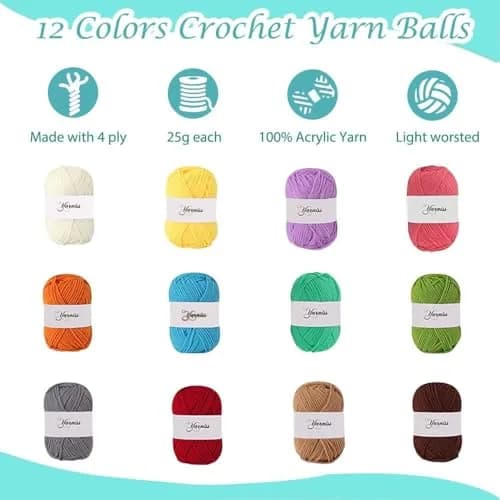 Yarniss Beginner Crochet Kit with Ergonomic Hooks, 12 Yarns & Storage Bag | Learn to Crochet with Video Tutorial thumbnail 4