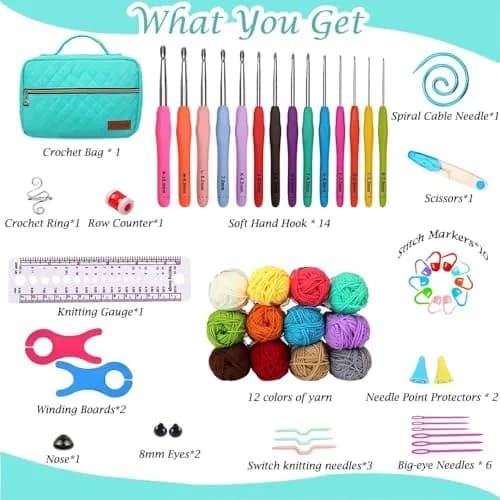Yarniss Beginner Crochet Kit with Ergonomic Hooks, 12 Yarns & Storage Bag | Learn to Crochet with Video Tutorial thumbnail 2