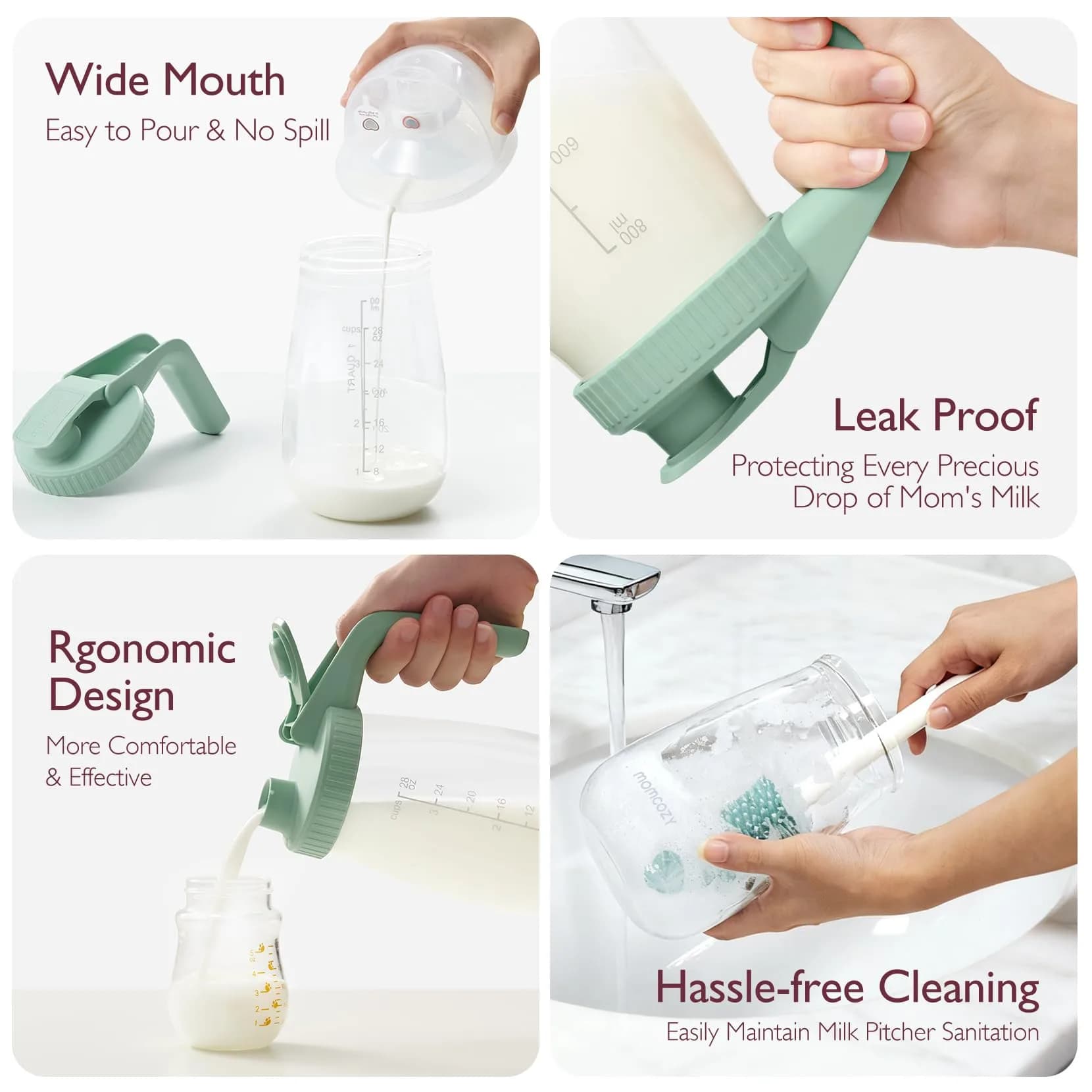 Momcozy 32 Oz Green Breast Milk Pitcher | Heat & Cold Resistant Glass for Formula & Breastmilk Storage - view 5