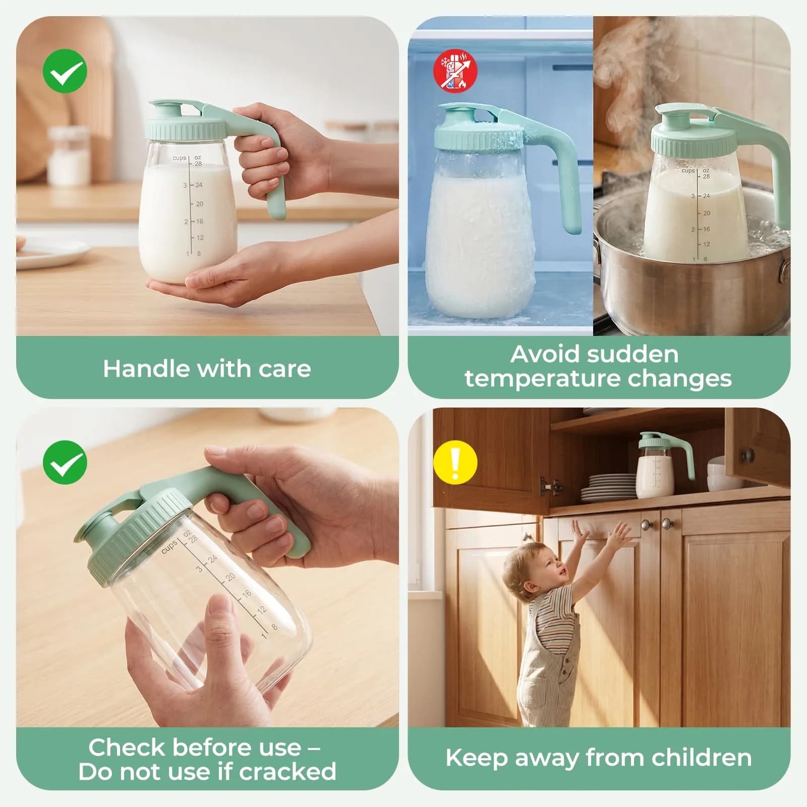 Momcozy 32 Oz Green Breast Milk Pitcher | Heat & Cold Resistant Glass for Formula & Breastmilk Storage - view 4