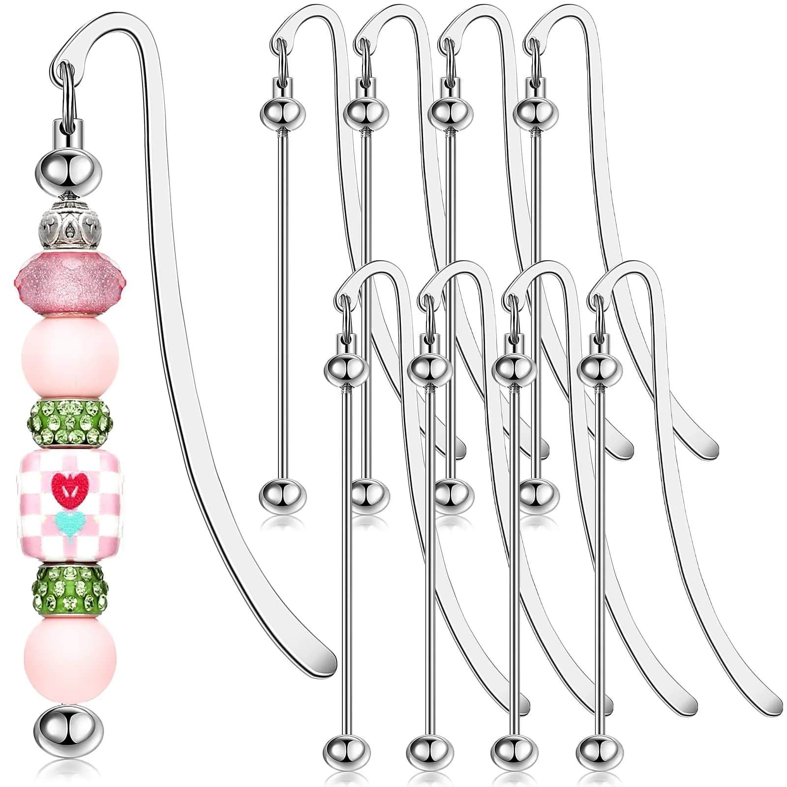 Dunzoom Beadable Bookmarks Silver 8 Pcs | DIY Metal Bar for Beads