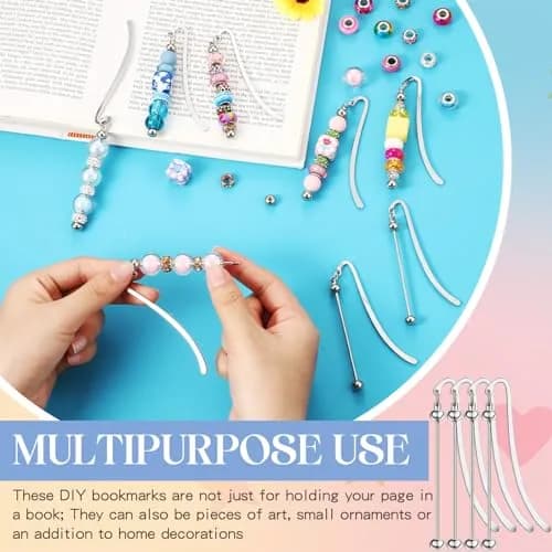 Dunzoom Beadable Bookmarks Silver 8 Pcs | DIY Metal Bar for Beads thumbnail 2
