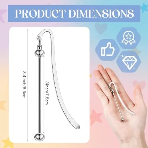 Dunzoom Beadable Bookmarks Silver 8 Pcs | DIY Metal Bar for Beads thumbnail 3