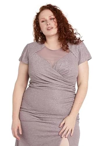 NIGHTWAY Women's Long Glitter Knit Dress W/Sweetheart Neckline & High Slit | Evening Cocktail Wedding Party thumbnail 2