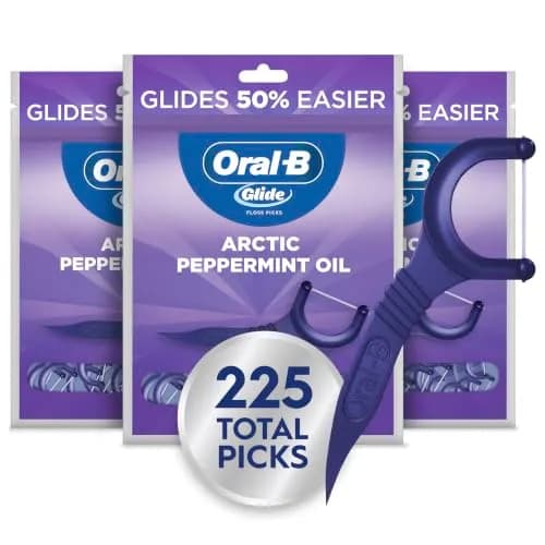 Oral-B Glide Peppermint Dental Floss Picks with Arctic Peppermint Oil Flavor, 225 ft (75 ft x 3) | Shred-Resistant, PTFE-Free thumbnail 1
