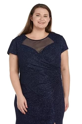 NIGHTWAY Women's Long Glitter Knit Dress W/Sweetheart Neckline & High Slit | Evening Cocktail Wedding Party thumbnail 2