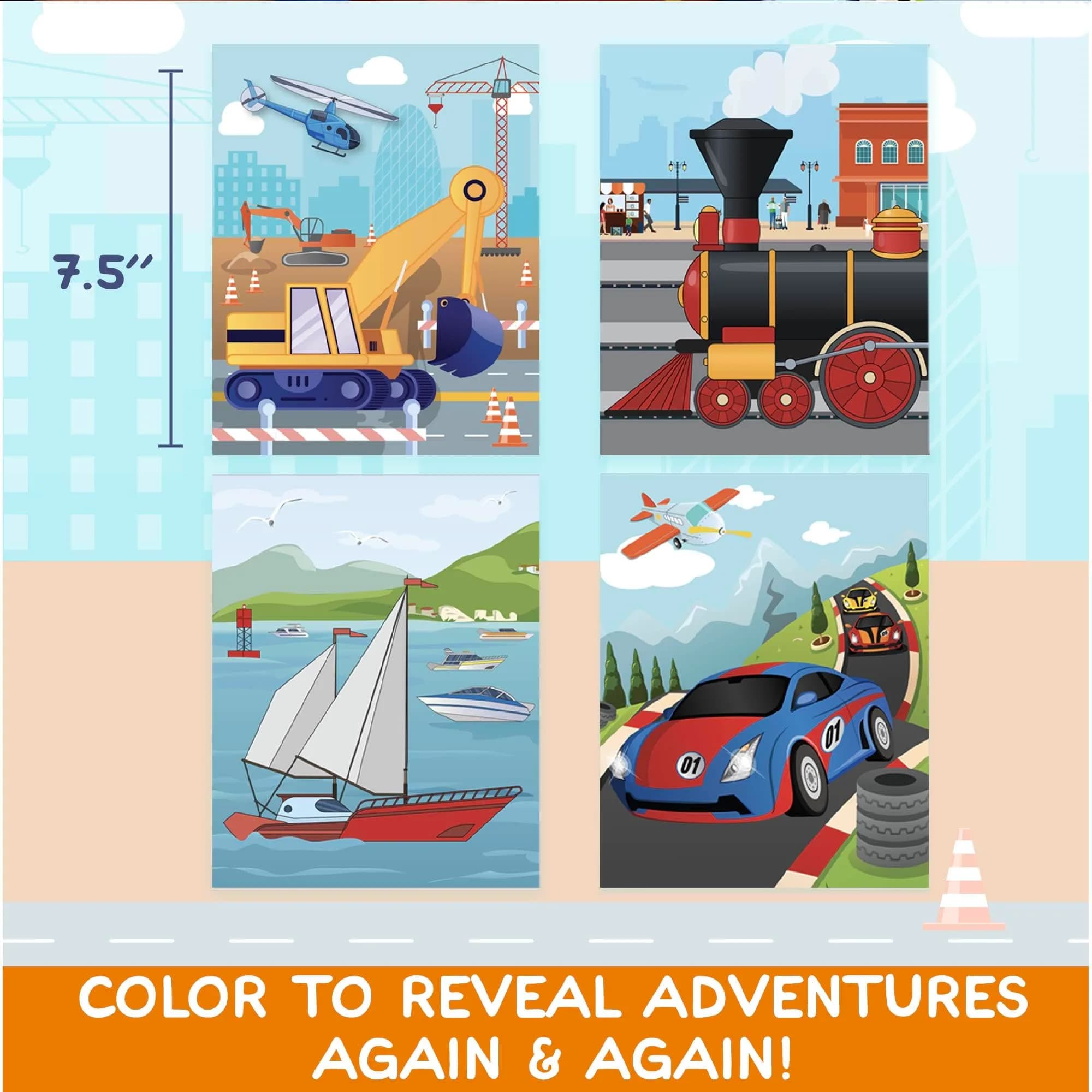 Horizon Group USA Made By Me Aqua Art Transportation Mess-Free Water Coloring Book 4 Pages | Reusable Toddler Travel Toy - view 5