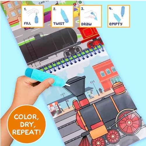 Horizon Group USA Made By Me Aqua Art Transportation Mess-Free Water Coloring Book 4 Pages | Reusable Toddler Travel Toy thumbnail 6
