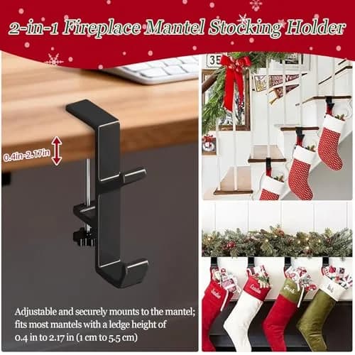CaLeQi Black Double Hook Desk Mount Bag Holder Clamp with Adjustable Clamp & Rubber Pads | 1 Pcs, 30 lb Capacity thumbnail 7