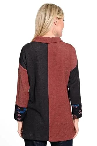 Ali Miles Ribbon Textured Knit Cowl Neck Tunic with Patch Pocket | Versatile Casual Style (70-120 chars) thumbnail 2