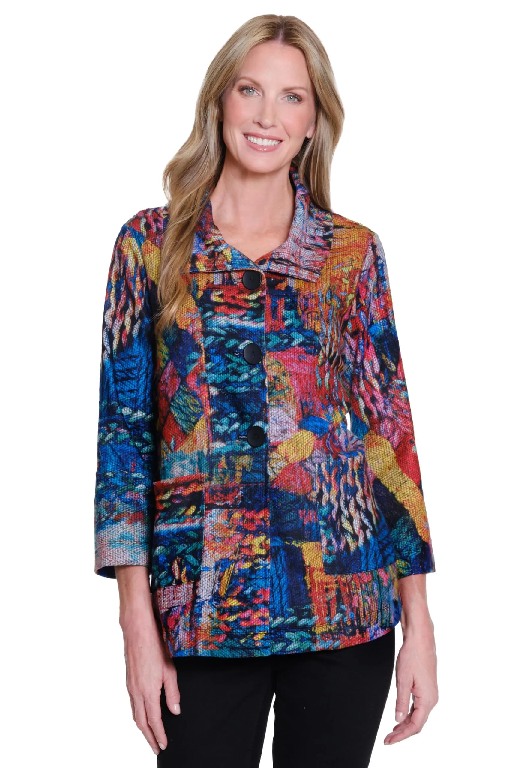 Ali Miles Brushed Knit Button Front Jacket 3X | Casual Women's Coat with Pockets