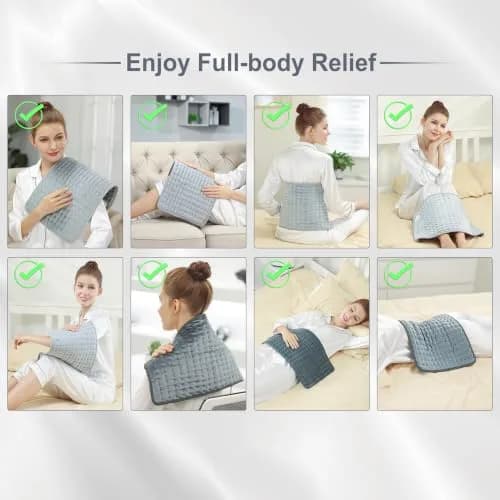 Deepsoon Grey Electric Heating Pad 61x30.5 cm (24x12 Inch) | Soothes Back & Neck Pain with 6 Heat Levels thumbnail 5