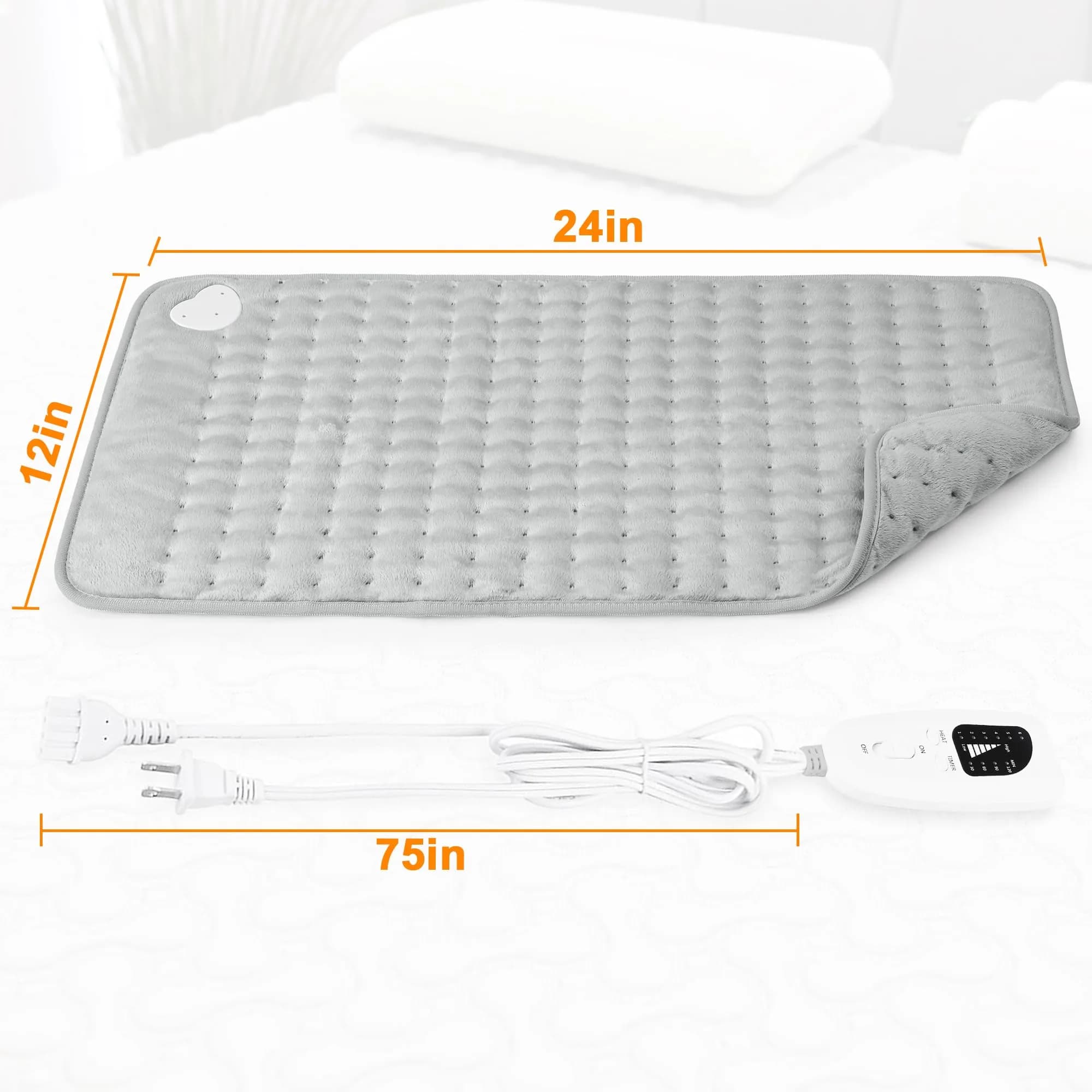 Deepsoon Grey Electric Heating Pad 61x30.5 cm (24x12 Inch) | Soothes Back & Neck Pain with 6 Heat Levels - view 6