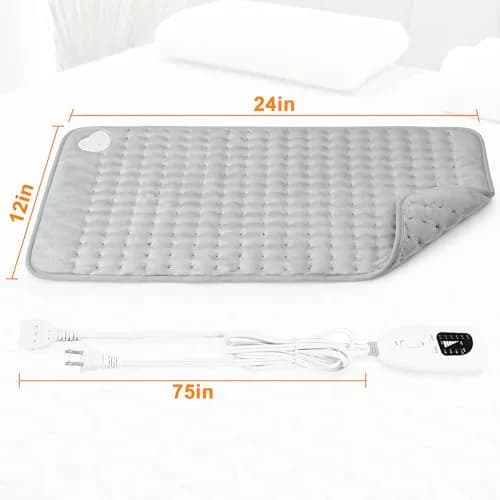 Deepsoon Grey Electric Heating Pad 61x30.5 cm (24x12 Inch) | Soothes Back & Neck Pain with 6 Heat Levels thumbnail 6