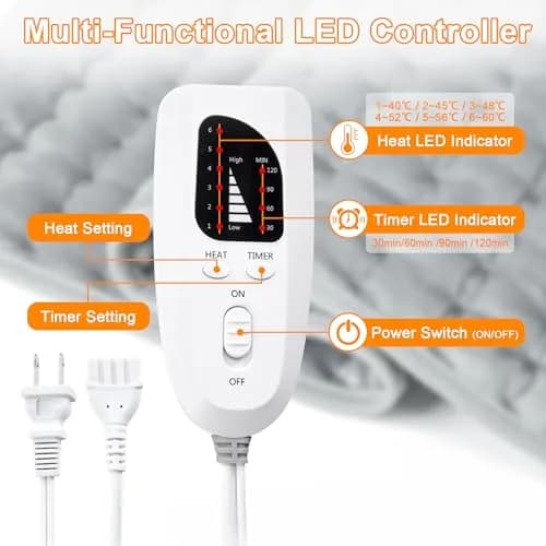 Deepsoon Grey Electric Heating Pad 61x30.5 cm (24x12 Inch) | Soothes Back & Neck Pain with 6 Heat Levels thumbnail 7