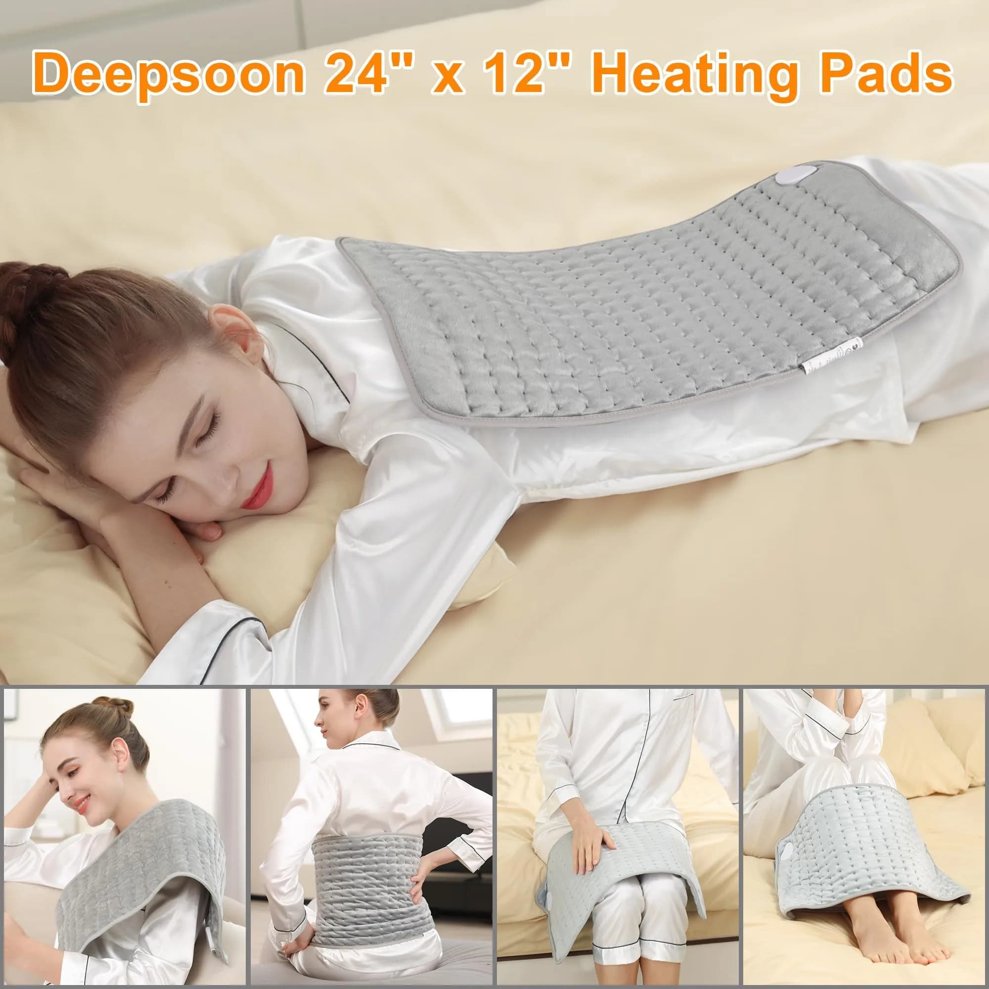 Deepsoon Grey Electric Heating Pad 61x30.5 cm (24x12 Inch) | Soothes Back & Neck Pain with 6 Heat Levels - view 2