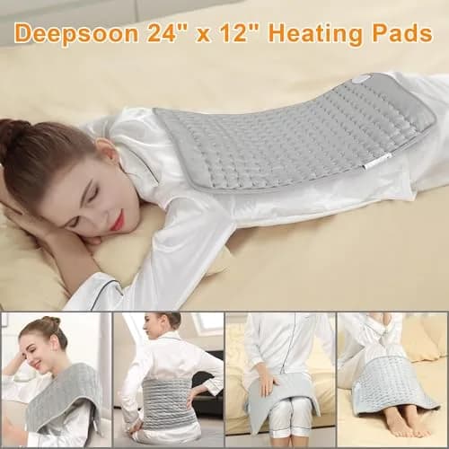 Deepsoon Grey Electric Heating Pad 61x30.5 cm (24x12 Inch) | Soothes Back & Neck Pain with 6 Heat Levels thumbnail 2