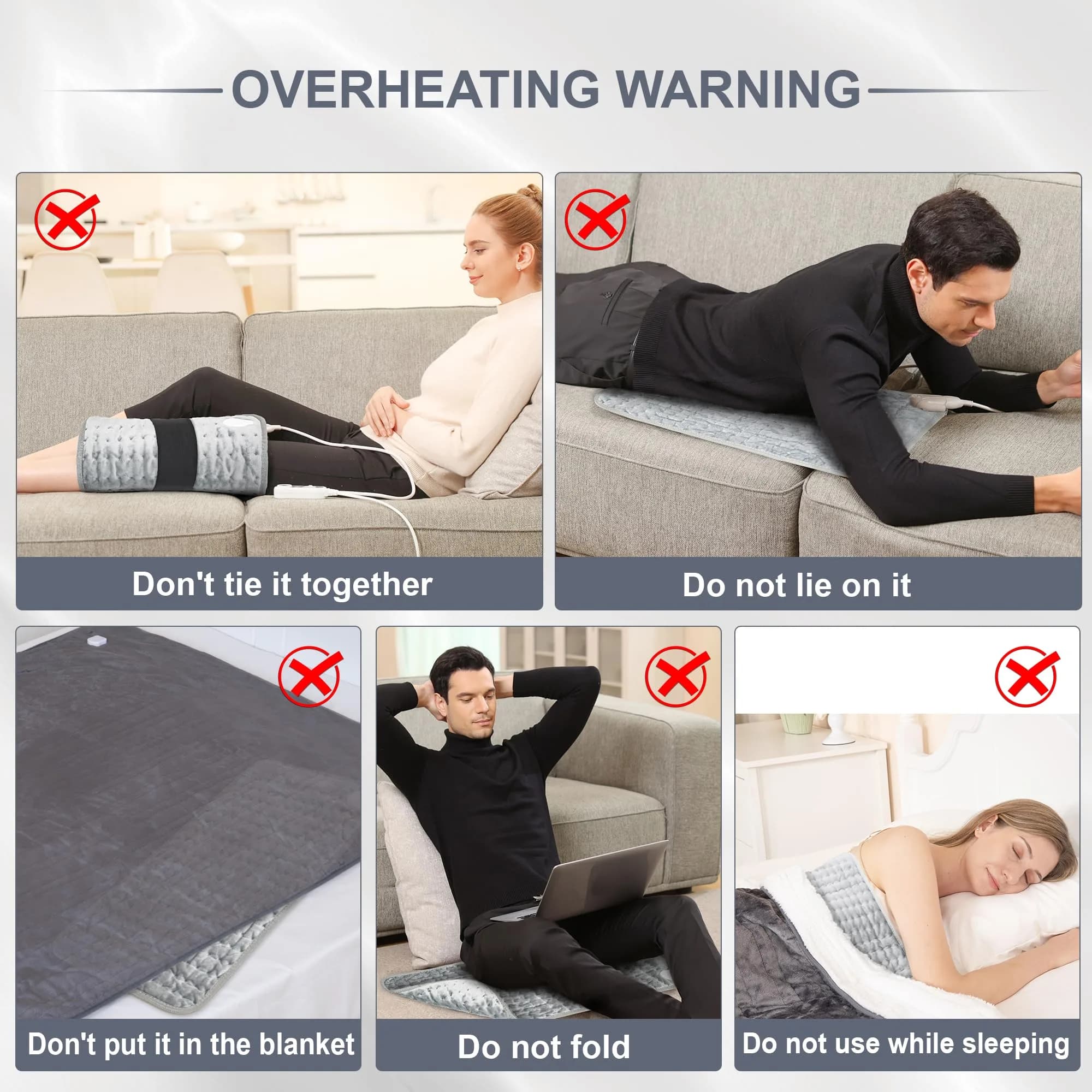 Deepsoon Grey Electric Heating Pad 61x30.5 cm (24x12 Inch) | Soothes Back & Neck Pain with 6 Heat Levels - view 4