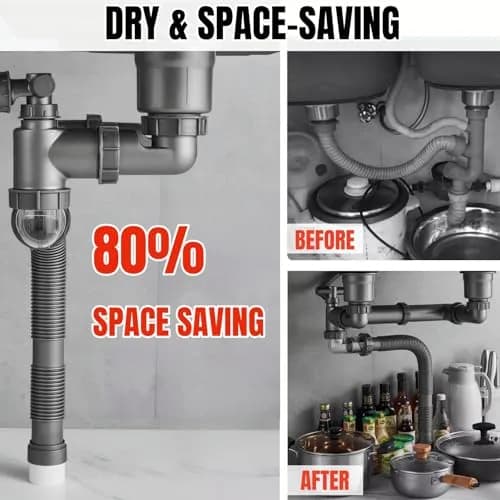 COLDDD Flexible Double Kitchen Sink Drain Kit 1-1/2 in | Space-Saving, Durable, Easy Install thumbnail 4
