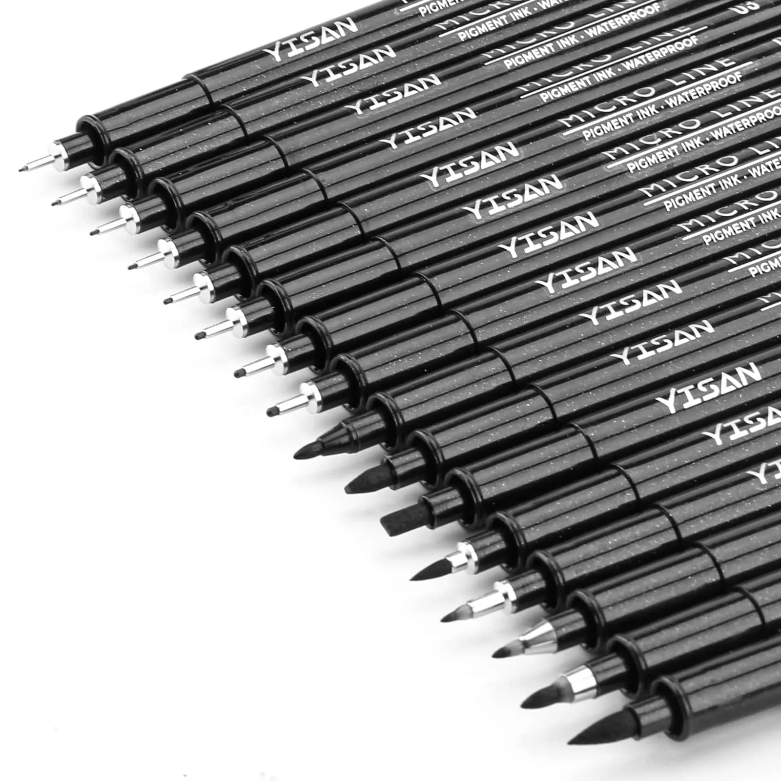 YISAN Black Drawing Art Markers Micro Fineliner Manga Pens 16 Count (Pack of 16) | Alcohol-Based Ink for Sketching & Technical Drawing — Black