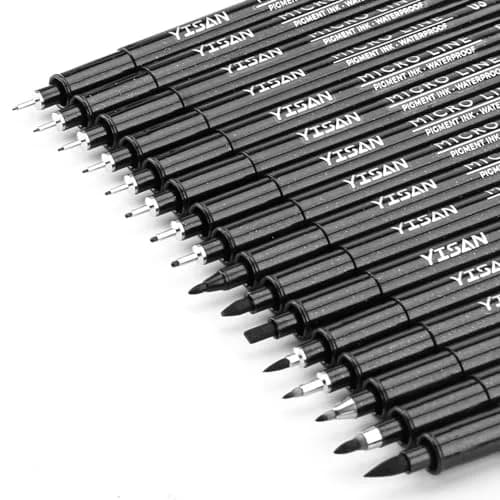 YISAN Black Drawing Art Markers Micro Fineliner Manga Pens 16 Count (Pack of 16) | Alcohol-Based Ink for Sketching & Technical Drawing thumbnail 1