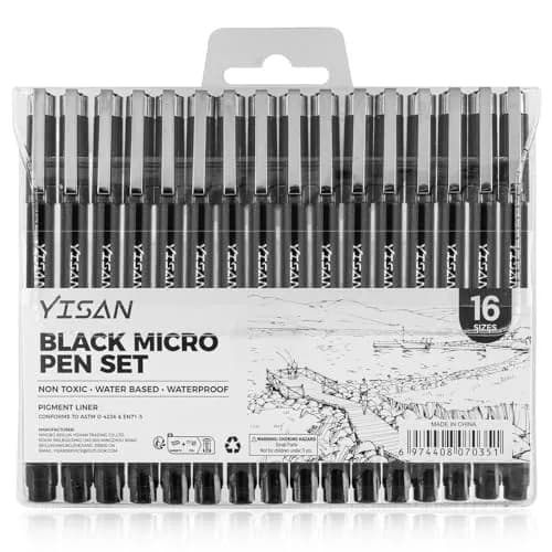 YISAN Black Drawing Art Markers Micro Fineliner Manga Pens 16 Count (Pack of 16) | Alcohol-Based Ink for Sketching & Technical Drawing thumbnail 6