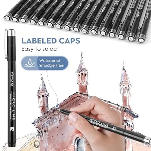 YISAN Black Drawing Art Markers Micro Fineliner Manga Pens 16 Count (Pack of 16) | Alcohol-Based Ink for Sketching & Technical Drawing thumbnail 3