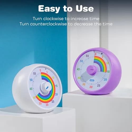 kiecky squirrel Visual Countdown Timer 60-Minute Rainbow Pattern Purple | Silent Operation for Kids Time Management thumbnail 3