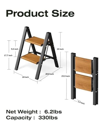 Taranta 2 Step Aluminum Ladder Foldable BlackWoodgrain | Compact, Safe & Lightweight (70-120c) thumbnail 8