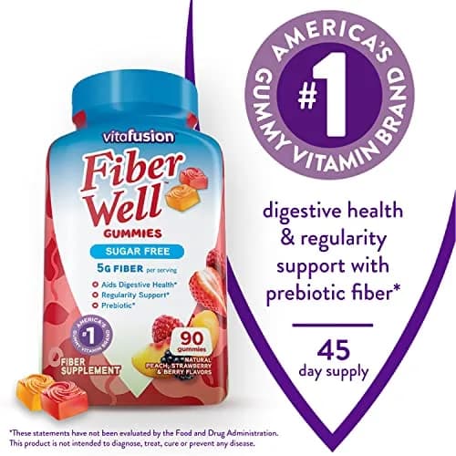 Vitafusion Fiber Well Sugar Free Fiber Supplement & B12 Gummy Vitamins 90 Count + 140 Count | Digestive & Energy Support thumbnail 2