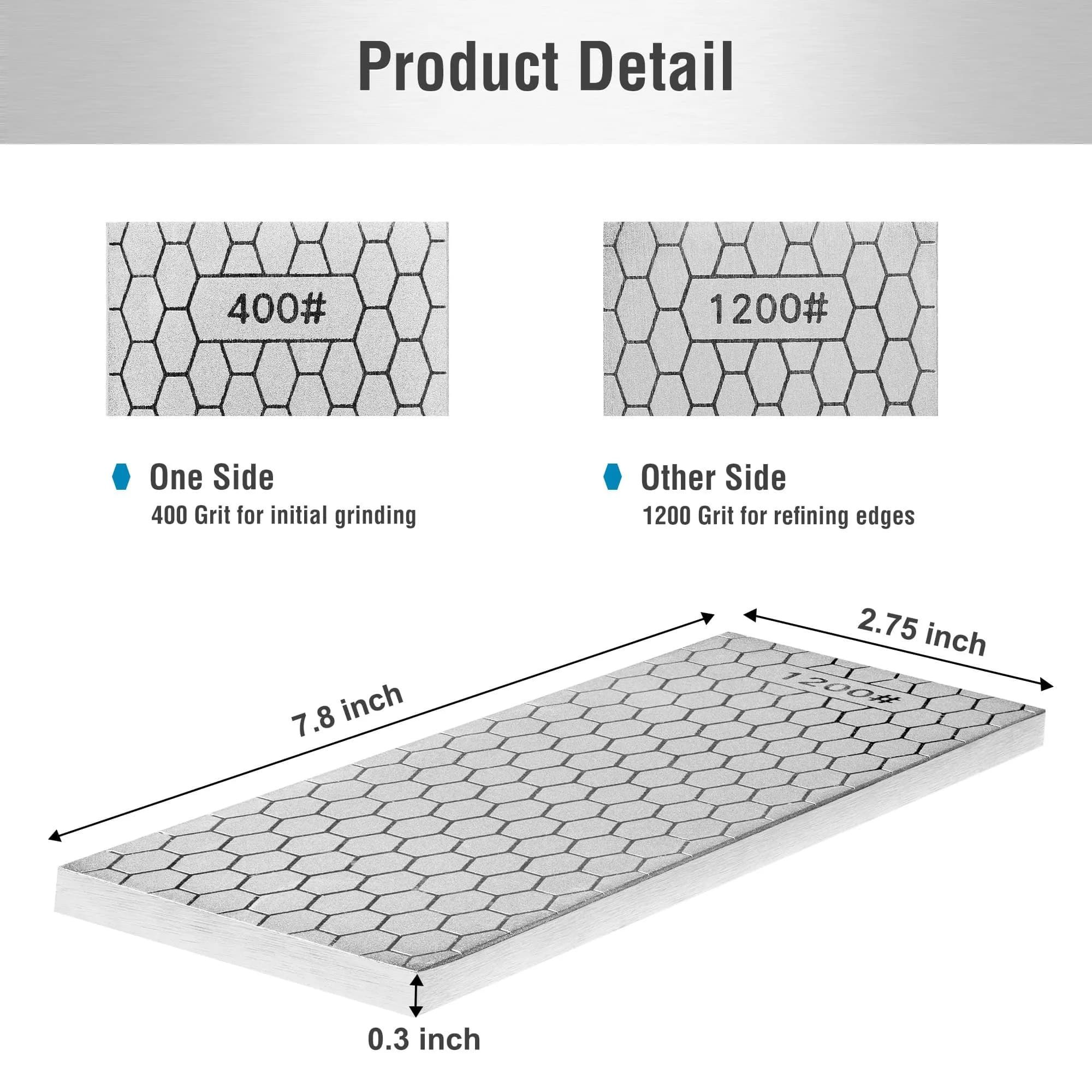 S SATC Diamond Sharpening Stone 20.32 cm (8 inch) 400/1200 Grit | Dual-Sided Honing Plate for Knives, Chisels, Blades - view 2