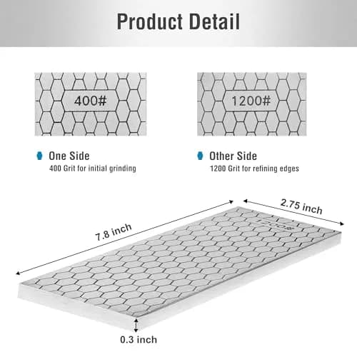 S SATC Diamond Sharpening Stone 20.32 cm (8 inch) 400/1200 Grit | Dual-Sided Honing Plate for Knives, Chisels, Blades thumbnail 2