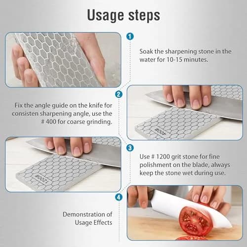S SATC Diamond Sharpening Stone 20.32 cm (8 inch) 400/1200 Grit | Dual-Sided Honing Plate for Knives, Chisels, Blades thumbnail 3