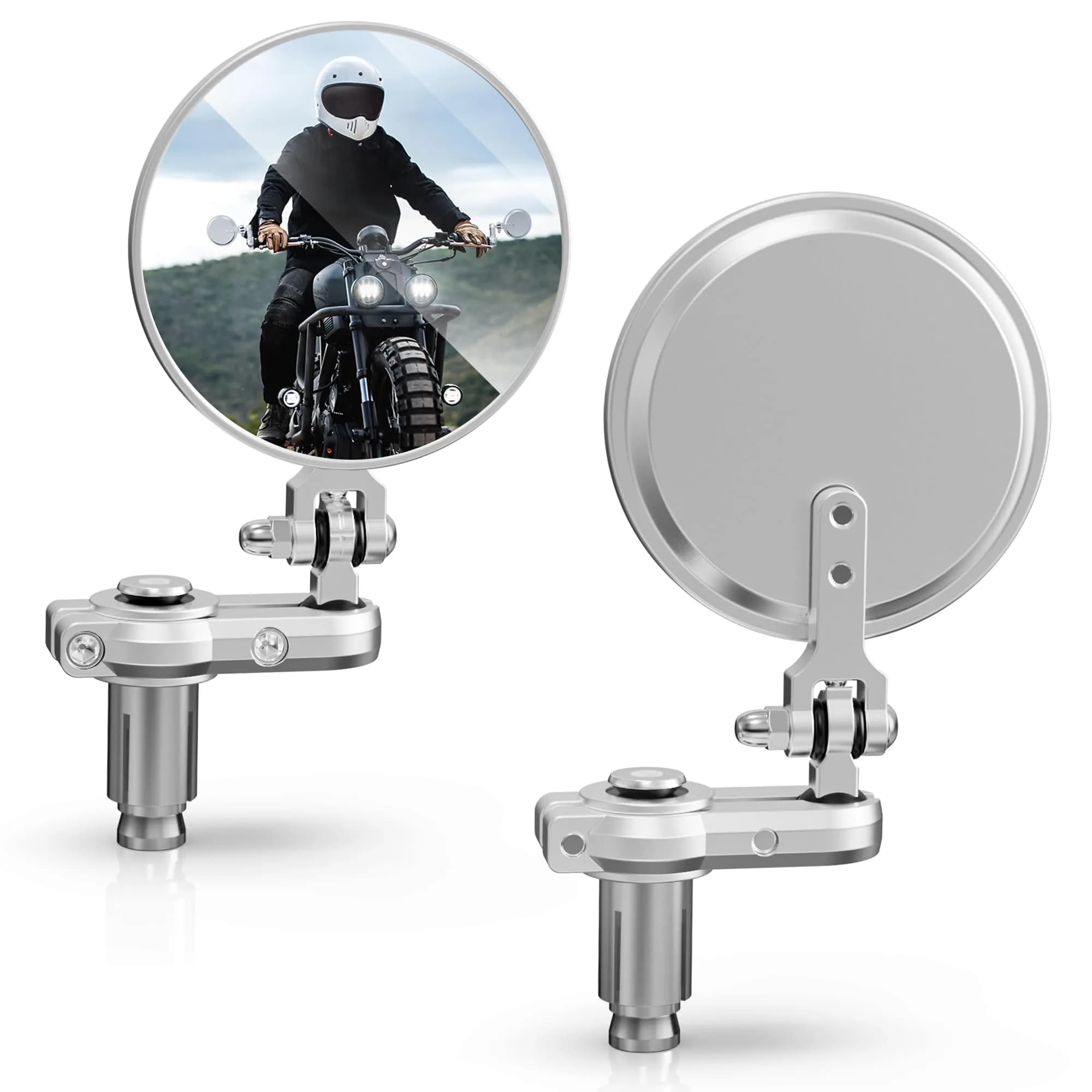 MICTUNING 7/8" Universal Motorcycle Mirrors - 3 Inch Round Folding Bar End Side Mirror | 7.6 cm Round Convex Glass - main product image
