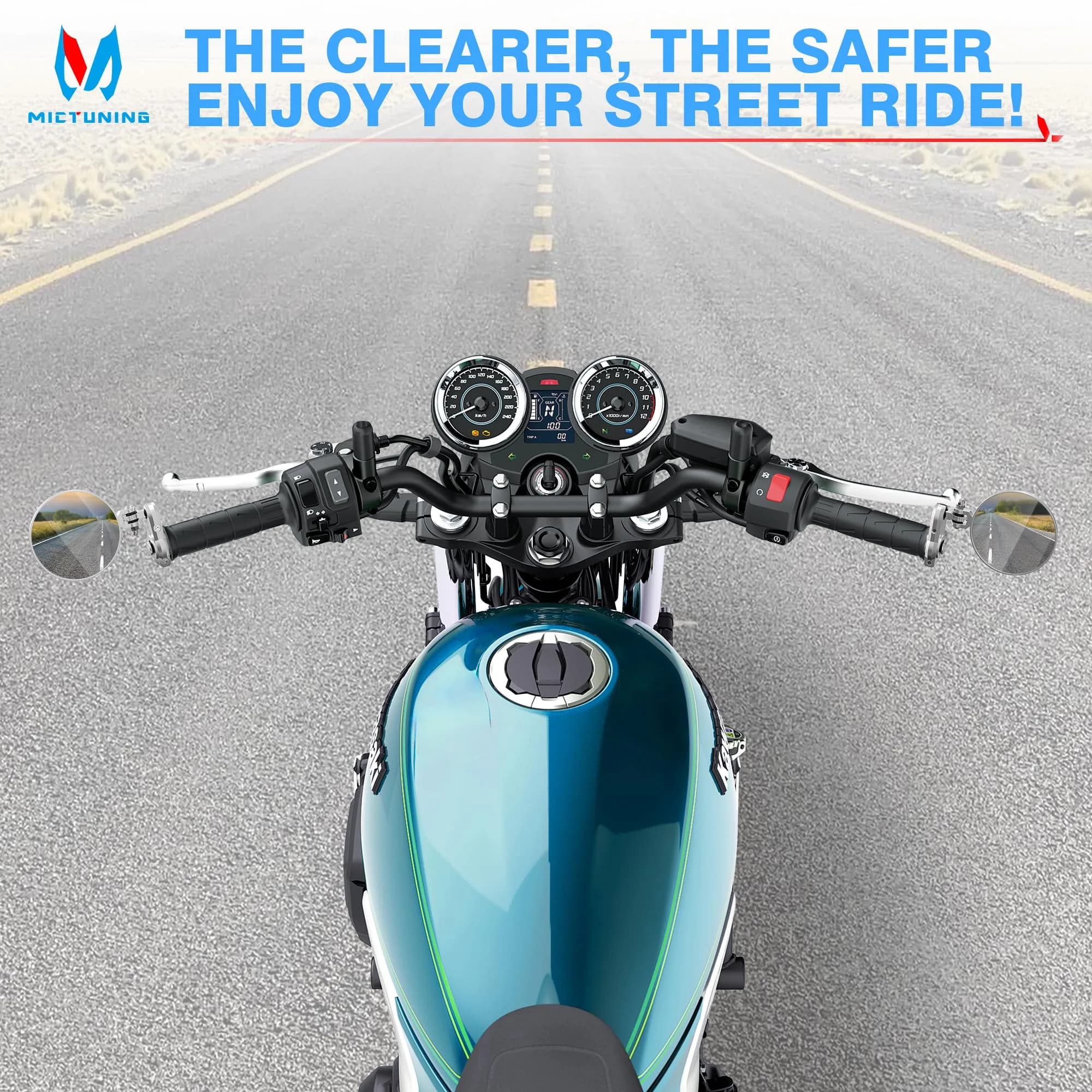 MICTUNING 7/8" Universal Motorcycle Mirrors - 3 Inch Round Folding Bar End Side Mirror | 7.6 cm Round Convex Glass - view 7