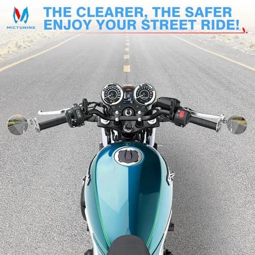 MICTUNING 7/8" Universal Motorcycle Mirrors - 3 Inch Round Folding Bar End Side Mirror | 7.6 cm Round Convex Glass thumbnail 7