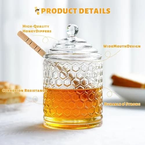 KANPURA 9 oz Crystal Honey Pot with Dipper | Glass Honey Jar Container with Dispenser thumbnail 4
