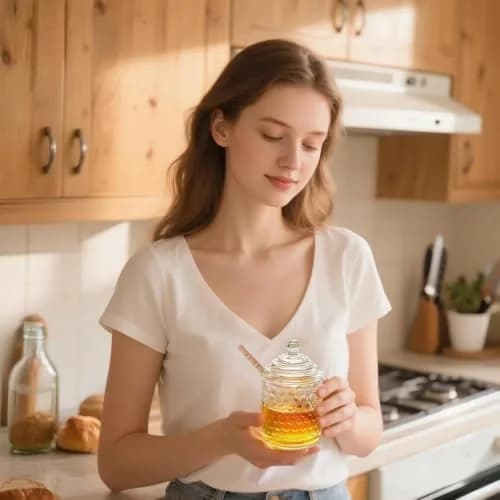 KANPURA 9 oz Crystal Honey Pot with Dipper | Glass Honey Jar Container with Dispenser thumbnail 5