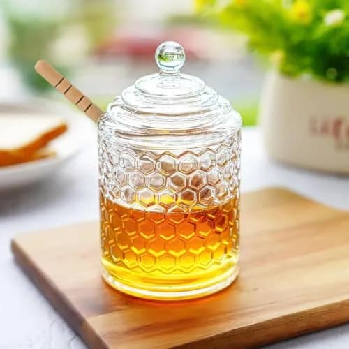 KANPURA 9 oz Crystal Honey Pot with Dipper | Glass Honey Jar Container with Dispenser thumbnail 6