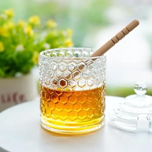 KANPURA 9 oz Crystal Honey Pot with Dipper | Glass Honey Jar Container with Dispenser thumbnail 9