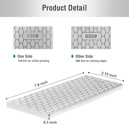 S SATC Diamond Sharpening Stone 20.32cm x 7.62cm (8in x 3in) | 150/600 Grit Double-Sided Honing Plate thumbnail 2