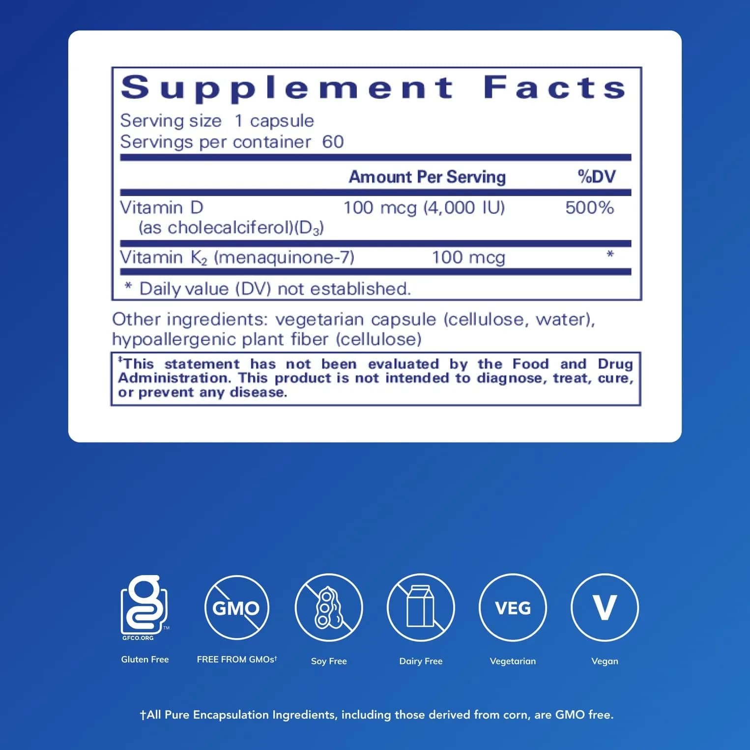 Pure Encapsulations Vitamin D3 & K2 Bone & Vascular Health Support | Gluten Free Non-GMO Formula - view 2