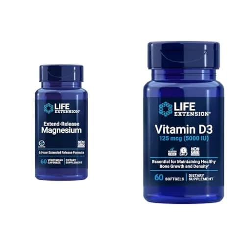 Life Extension Extend-Release Magnesium & Vitamin D3 125 mcg (5000 IU) Bone, Brain & Immune Health - 60 Capsules & 60 Softgels thumbnail 1