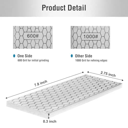 S SATC Diamond Sharpening Stone 20.3 cm (8 inch) 600/1000 Grit | Dual-Sided Honing Plate for Knives and Tools thumbnail 2