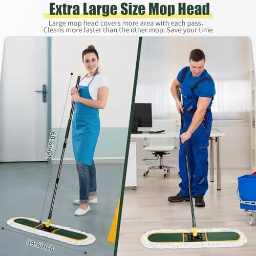 BUVE Commercial Dust Mop 91.44 cm (36 inch) | Heavy Duty Industrial Floor Cleaner with 2 Washable Cotton Pads thumbnail 2