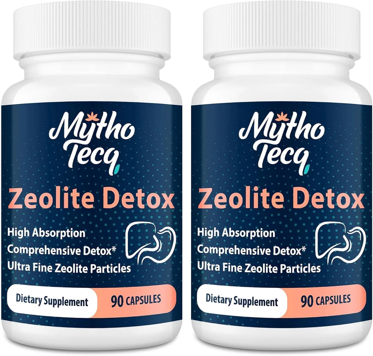 MythoTecq Advanced Zeolite Detox Capsules Formula, 90 Count (Pack of 2) | Full Body Heavy Metal & Liver Cleanse — White