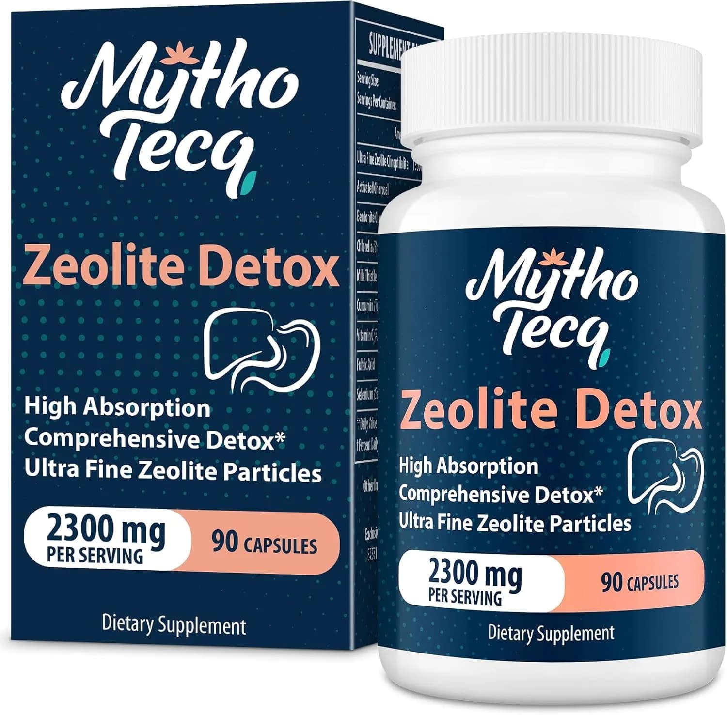 MythoTecq Advanced Zeolite Detox Capsules 90 Count | Full Body Heavy Metal & Liver Cleanse — White