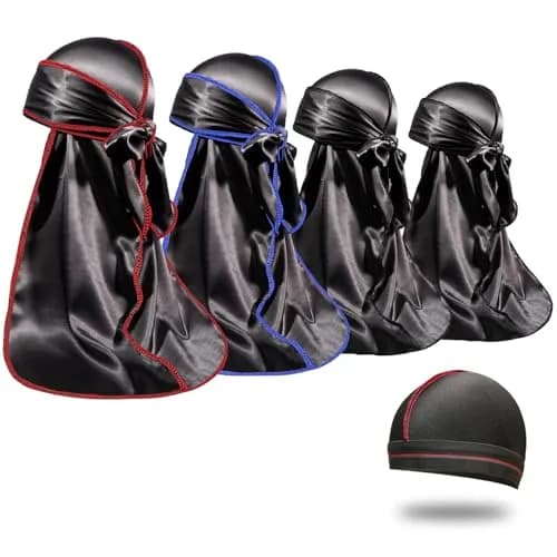 ForceWave Silky Durag and Wave Cap Set for Men & Women | 5-Piece Value Pack with Long Tails & Moisture-Tech Fabric thumbnail 1