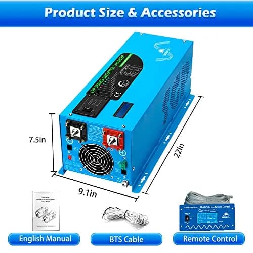SGPWOSAY 3000W Pure Sine Wave Inverter Charger | 12V to 120V AC, Lithium Batteries, Solar Backup (3000W-2 100Ah Kit) thumbnail 4