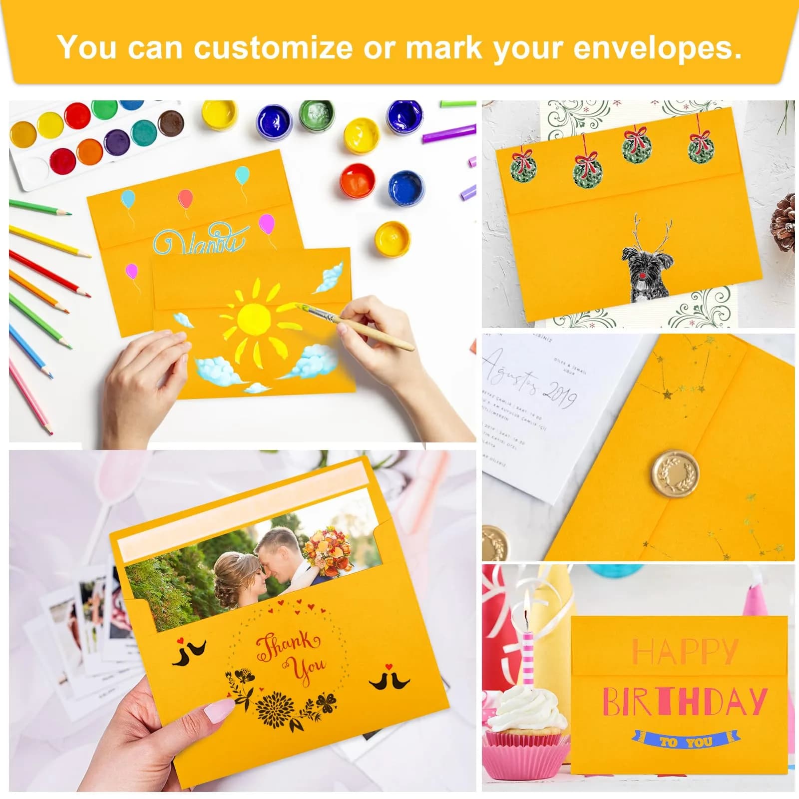 Joyberg Yellow 5x7 Envelopes 12.7x18.4cm (5.25x7.25in) | Self-Seal for Cards & Photos - view 5